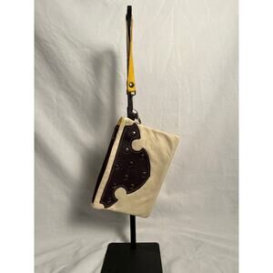 LOES VAN LAARHOVEN LOVS Handmade Leather Wristlet Yellow Brown Studded Bag